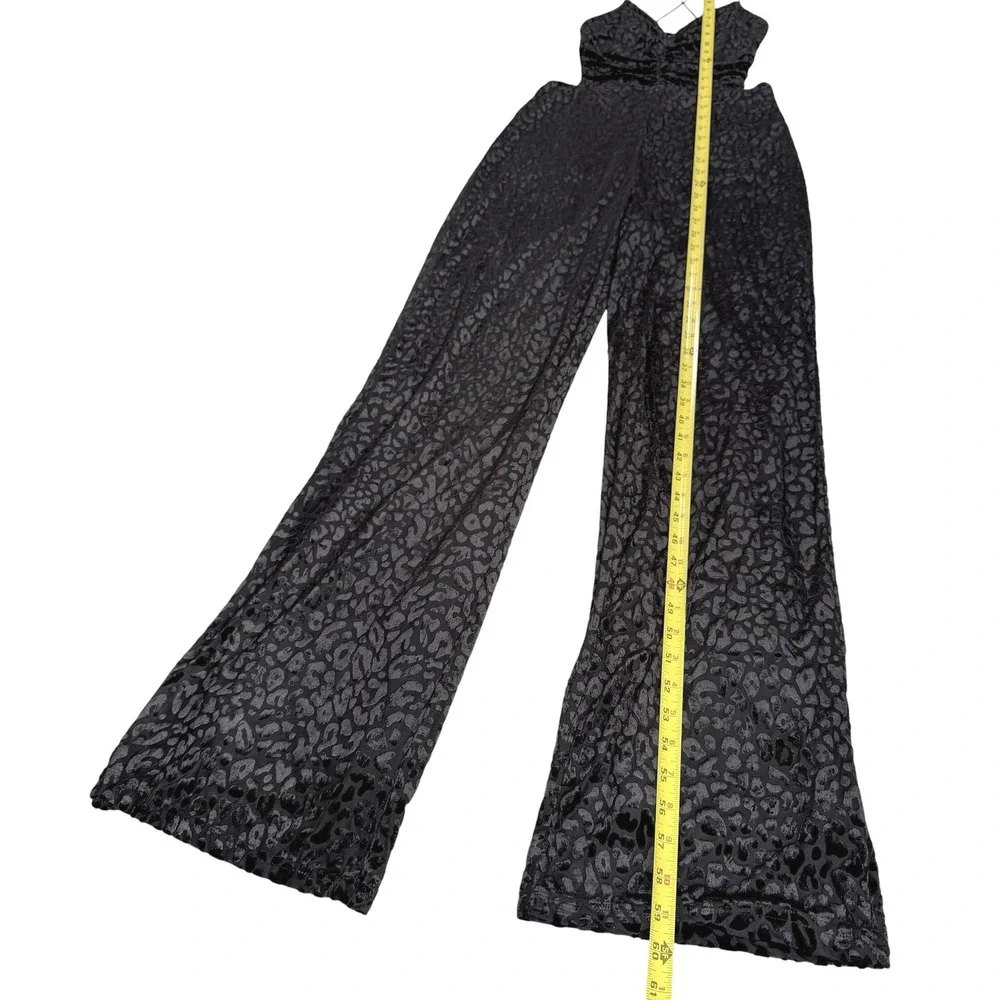 Strappy Cut-Out Velvet Jumpsuit Women S Black Wide Leg Leopard Chic Glam Sexy